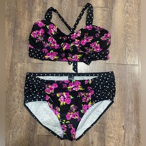 Catalina Black and Pink Floral Bikini size 3x